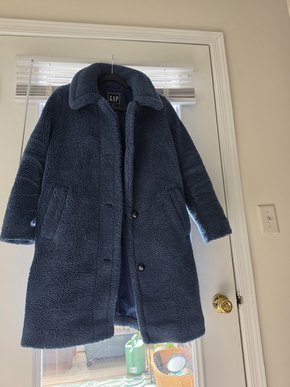GAP Women's Deep Navy Teddy Coat with Button Front